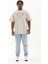 Unisex Oversize Taşlı Bisiklet Yaka T-Shirt - Gri 5