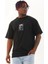 Unisex Oversize Baskılı Bisiklet Yaka T-Shirt - Siyah 1