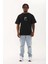 Unisex Oversize Baskılı Bisiklet Yaka T-Shirt - Siyah 4