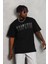 Unisex Oversize Taşlı Bisiklet Yaka T-Shirt - Siyah 2