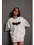 Unisex Ön ve Kol Baskılı Oversize T-Shirt - Beyaz 1