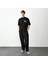 Unisex Bisiklet Yaka Baskılı Oversize T-Shirt - Siyah 4