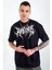 Unisex Bisiklet Yaka Baskılı Oversize T-Shirt - Siyah 1