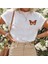 Butterfly Baskılı Oversize Pamuk Penye Kumaş Beyaz Tshirt 1