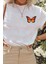 Butterfly Baskılı Oversize Pamuk Penye Kumaş Beyaz Tshirt 2