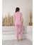 Kadın Yıldız Desenli Viskon Kısa Kol Pijama Takımı-Pembe 2