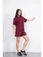 Osy Modal Yumuşak Dokulu Kumaş Kadın Bisiklet Yaka T-Shirt Kısa Şort Ikili Takım - Bordo 1