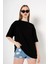 Siyah Kısa Kollu Bisiklet Yaka Oversize T-Shirt 1