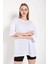 Beyaz Kısa Kollu Bisiklet Yaka Oversize T-Shirt 2