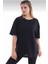 Pamuk Bisiklet Yaka Boyfriend Siyah Örme Oversize T-Shirt 1