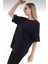 Pamuk Bisiklet Yaka Boyfriend Siyah Örme Oversize T-Shirt 4