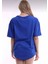 Unisex Pamuklu Saks Mavisi Bisiklet Yaka Oversize T-Shirt 4