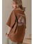 Kadın Kahverengi Arid Mountain Baskılı Oversize T-Shirt 1