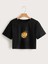 Kadın Siyah Baskılı Crop Tshirt 1