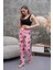 Kadın Yüksek Bel Baskılı Yumuşak Dokulu Milans Yazlık Pijama Altı Pembe 3