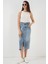 Kadın Yırtmaçlı Midi Kot Etek 8038 - Mavi 3