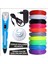 Mavi Renk 3D Kalem + 10 Renk Toplam 100 Metre Pla Filament + Şablon 1