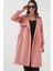 5918 Kruvaze Yaka Trençkot - Pembe 1