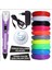 Mor Renk 3D Kalem + 10 Renk Toplam 50 Metre Pla Filament + Şablon 1