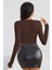 - Kadın Kahverengi Uzun Kol Kare Yaka Crop Top Bluz 2