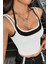 - Kadın Siyah Beyaz Çift Renk Çapraz Askılı Crop Top Bluz 1