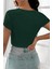 - Kadın Yeşil Yarım Kol Düz Yaka Crop Top Bluz 2