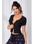 - Kadın Siyah Çift Fermuarlı Yarım Kol Crop Top Bluz 1