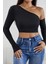 - Kadın Siyah Tek Omuz Detaylı Uzun Kol Crop Top Bluz 5