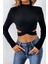 - Kadın Siyah Çapraz Bel Detaylı Dik Yaka Uzun Kol Crop Top Bluz 1