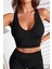 - Kadın Siyah Derin Göğüs Dekolteli Şık Crop Top Bluz 1