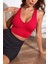 - Kadın Kırmızı Derin Göğüs Dekolteli Şık Crop Top Bluz 5