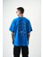 Erkek Eight Baskılı Oversize T-Shirt Mavi 1