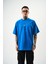 Erkek Eight Baskılı Oversize T-Shirt Mavi 2