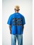 Erkek 22 Starz Baskılı Oversize T-Shirt Mavi 1