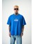 Erkek 22 Starz Baskılı Oversize T-Shirt Mavi 2