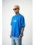 Erkek 22 Starz Baskılı Oversize T-Shirt Mavi 3