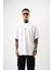 Erkek Eight Baskılı Oversize T-Shirt Beyaz 2