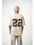 Erkek 22 Starz Baskılı Oversize T-Shirt Bej 1