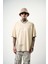 Erkek 22 Starz Baskılı Oversize T-Shirt Bej 2