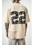 Erkek 22 Starz Baskılı Oversize T-Shirt Bej 4