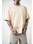 Erkek 22 Starz Baskılı Oversize T-Shirt Bej 5