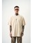 Erkek Eight Baskılı Oversize T-Shirt Bej 2