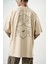Erkek Eight Baskılı Oversize T-Shirt Bej 4