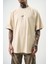 Erkek Eight Baskılı Oversize T-Shirt Bej 5