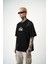 Erkek 22 Starz Baskılı Oversize T-Shirt Siyah 3