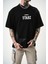 Erkek 22 Starz Baskılı Oversize T-Shirt Siyah 5