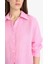 Yeni Sezon Oversize Geniş Kalıp Basic Düz Pembe Keten Uzun Kollu Gömlek 5