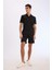 Slim Fit Dar Kesim Polo Yaka Dokulu Kısa Kollu Krinkıl Siyah Tişört E1222AX25SM 2