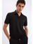 Slim Fit Dar Kesim Polo Yaka Dokulu Kısa Kollu Krinkıl Siyah Tişört E1222AX25SM 4