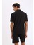 Slim Fit Dar Kesim Polo Yaka Dokulu Kısa Kollu Krinkıl Siyah Tişört E1222AX25SM 5